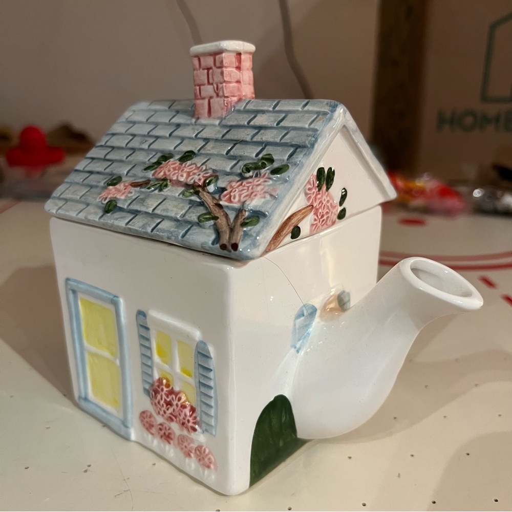 Ceramic Tea Pot Cottage House design w/Fitted Lid by OMNIBUS